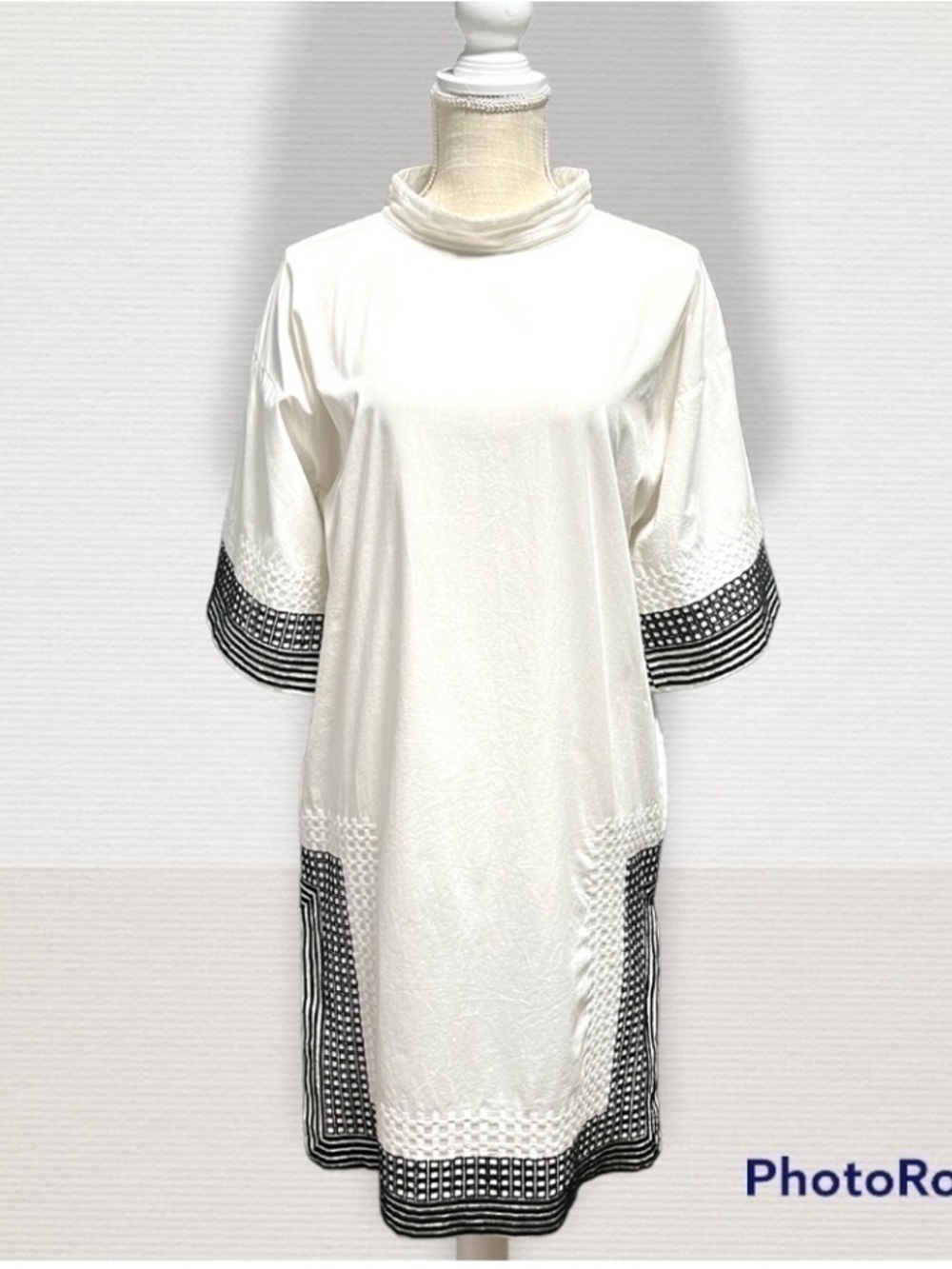 Pari Desai White & Black Embroidered Waffle Open Back Long Tunic Overlay